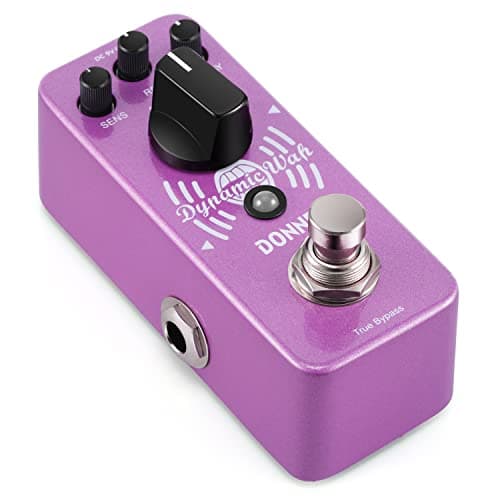 Pedal de guitarra Donner Mini Wah Dinâmico, violeta metálico, com botões e entrada de áudio visíveis.