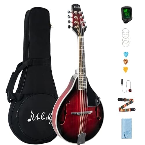 Instrumento de cordas Mulucky A Style Mandolins, vermelho, com estojo e acessórios