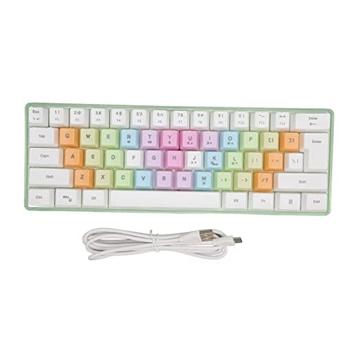 Teclado Mecânico para Jogos de 61 Teclas RGB Retroiluminado Compacto 60% Com Fio Com Teclas Coloridas para PC, Amplificador de Escritório; Mini Teclado Portátil para Jogos (Branco)
