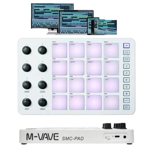 VEDO M-VAVE Controlador MIDI, SMC-PAD com 16 teclados MIDI retroiluminados RGB, Multifuncional mini pads, USB C recarregável sem fio, suporta a maioria das conexões de PC e telefone celular