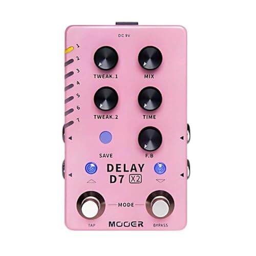 Mooer Pedal Delay Digital D7 X2 | para Guitarra, 7 Tipos de Delay, Looper Integrado, Função Preset, Tap Tempo, True Bypass, Buffer Bypass, Carcaça de Metal Compacta