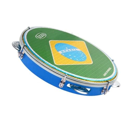 Pandeiro Izzo 10 polegadas azul com pele da bandeira do Brasil
