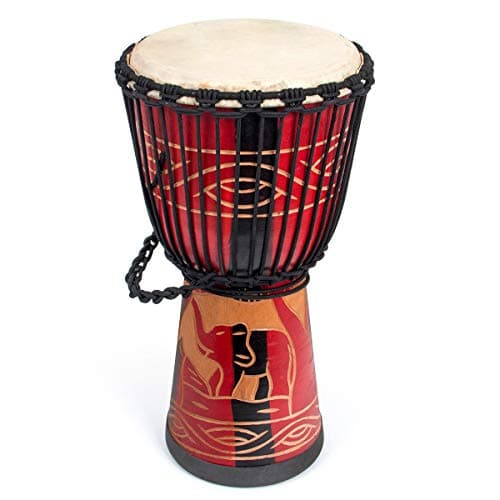 Tambor Djembe AKLOT African Drum vermelho, pele de cabra, 24 x 50 cm