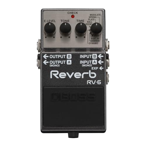 Pedal de Reverb Digital BOSS RV-6 com Controles de E.LEVEL, TONE, TIME e OUTPUT A e B