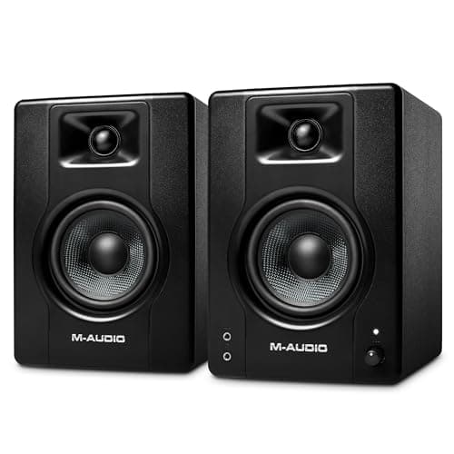 M-Audio BX4 – Alto-falantes de computador de mesa alimentados por 120 watts/monitores de estúdio para jogos, produção de música, transmissão ao vivo e podcasting (par)