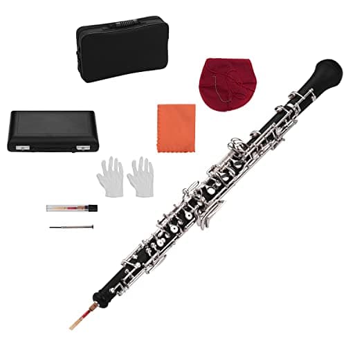 summina Oboé Profissional Chave C Estilo Semiautomático Teclas Niqueladas Madeira com Luvas de Palheta de Oboé Estojo de Couro Saco de Transporte Pano de Limpeza