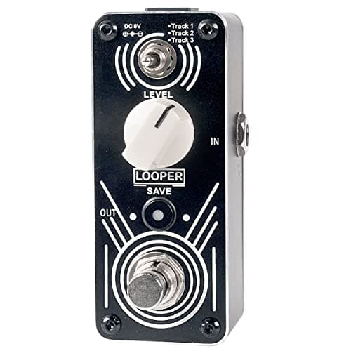 Pedal Looper Sondery com três loops, controles de nível e saída, contra fundo branco.