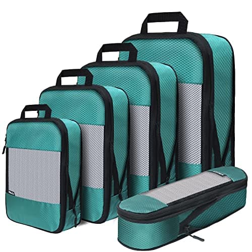 Cubos de compressão para viagem, 5 conjuntos de organizadores de malas para malas, cubos de compressão para transporte, organizador de bolsas de viagem para bagagem, conjunto de bolsas organizadoras