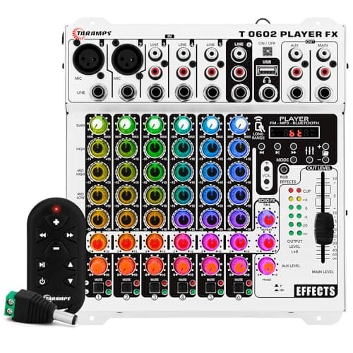 Mesa de Som Taramps T0602, 6 Canais, Equalizador 4 Bandas, Bluetooth, USB, FM, Echo FX, LED RGB, Entradas XLR/P10/RCA