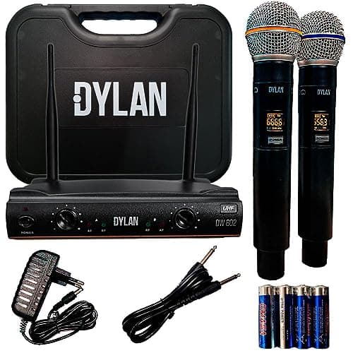 Microfone De Mão Duplo Sem Fio Dylan 26 Canais DW-602 Max