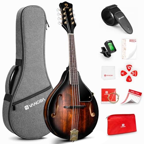Vangoa Instrumento bandolim estilo A, instrumento musical bandolim acústico sólido abeto top 8 cordas para iniciantes, adultos, adolescentes, marrom escuro