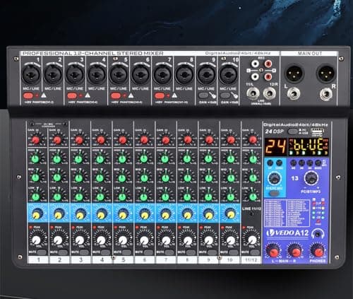 mesa de som，teyun/vedo A12 12 canais digital/número profissional portátil com reverb bluetooth usb interface audio/áudio mixer