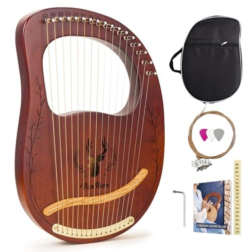VixxNoxx Harpa de lira, kit de 16 cordas de mogno Lyra Harp, instrumentos musicais de cordas com chave de afinação para instruções de saco de chaves de ajuste Cordas de reposição para iniciantes adultos