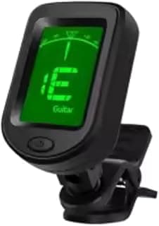 Afinador digital cromático preto com tela verde para violão, viola, guitarra e cavaco