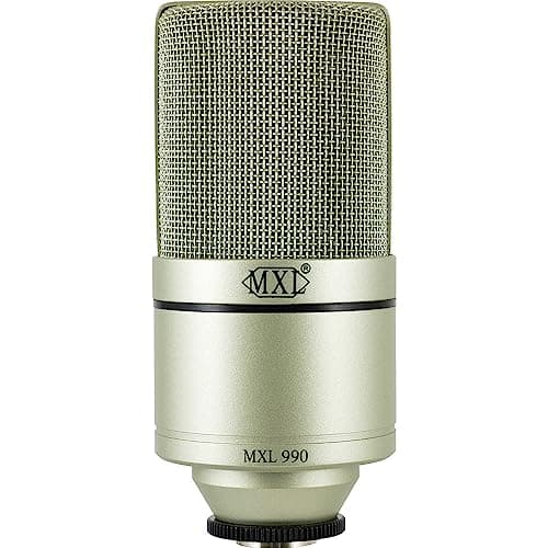 MXL Microfone condensador 990 para podcasts, canto, gravação de estúdio em casa, jogos e streaming | Som detalhado | XLR | Diafragma grande (champanhe)