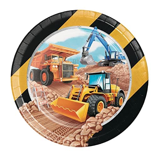 Papel Creative Party Big Dig Paper, pratos descartáveis de 23 cm (9 polegadas), construção, decorações de festa de trator, PC339791 colorido, 23 cm, 8 unidades