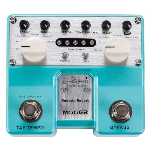 Pedal de guitarra Reverie Reverb da Mooer em fundo branco
