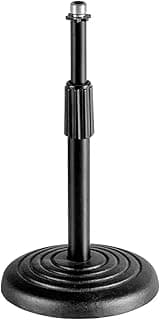 Pedestal de microfone de mesa preto com base redonda e ajuste de zinco