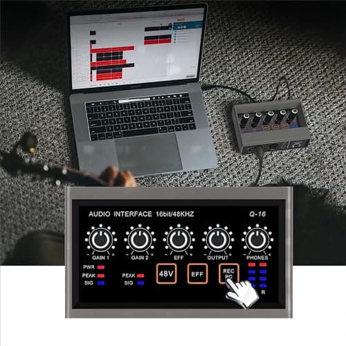 interface de audio,Placa de som profissional muti canals com USB 2.0 de alta velocidade, função de monitor para estúdio/gravação musical/gravação vocal/jogos/Equipamentos para DJ e VJ-Mixers (Q-16)