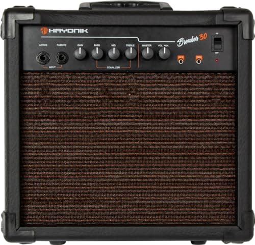 HAYONIK, Amplificador Cubo Para Contrabaixo, falante de 6" 30W RMS, Entrada para contrabaixo ativo e passivo, Preto - Breaker30