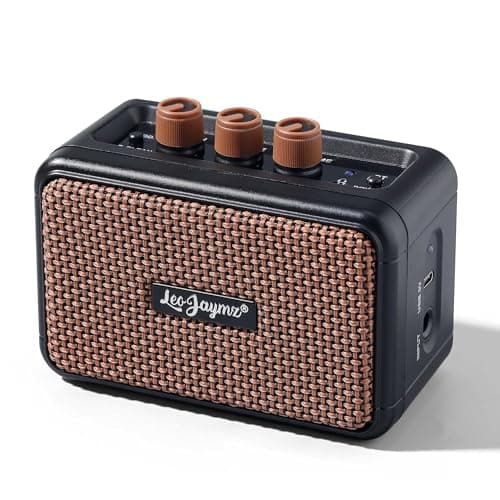 Leo Jaymz Mini Amplificador De Guitarra - Amplificador De Guitarra Sem Fio Bt De Alto-Falante Duplo De 5 W, Bateria Recarregável, Modos Clean/Overdrive, Entrada Para Fone De Ouvido, Ideal Para Práti