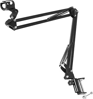 Suporte de microfone articulado Knup preto para mesa, ideal para estúdios de gravação
