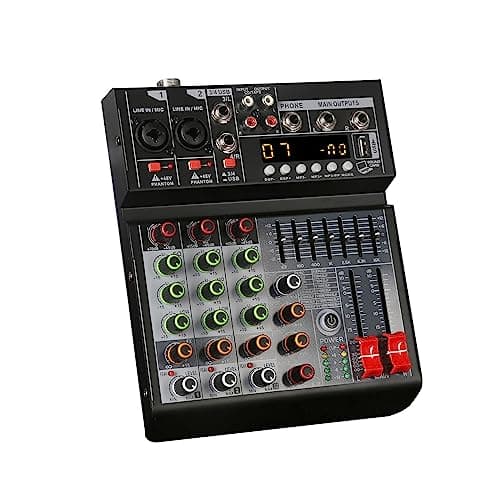 oshhni Mixer de 4 canais, console de mixagem de som, mixer digital profissional, música de karaokê leve, para gravação, palco de DJ, 48V Power,