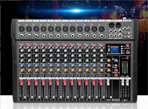 VEDO Mesa de som 12 canal, Small Stage Bluetooth USB MP3, entrada 48V Phantom Power DJ Audio Network Karaoke Mobile Live High Power Mixer Professional 12 Channel Studio Audio Mixer 110V/220V 12 canais