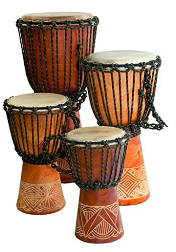 Djembe esculpido, 20 polegadas, cabeça 8,5-9,5 polegadas, quatro unidades