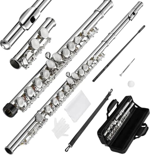 VEDO Flauta C maior Transversal Kit - Boca Corte Biselado, Premium instrumento musical Chaves Ajustáveis, Estojo Portátil e Som Fluido Ideal para Bandas Marciais Presentes Musicais