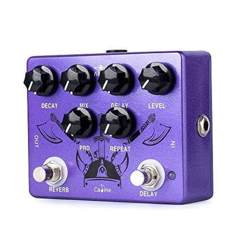 Pedal de efeitos Caline roxo metálico com botões pretos rotulados