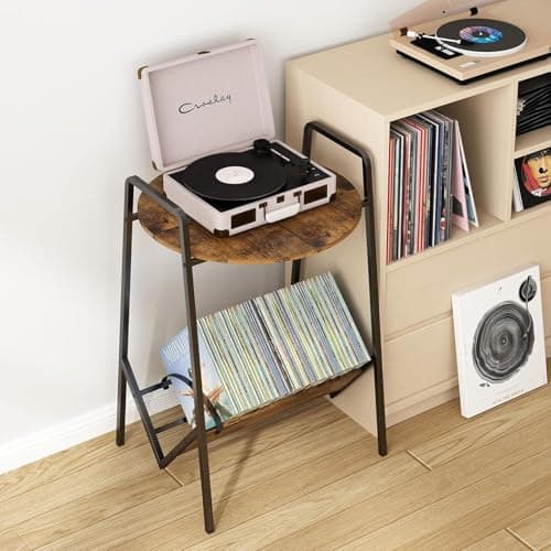 Suporte para Toca-Discos de 2 Níveis, Mesa com Espaço para Discos de Vinil, Perfeito para Organização Exibição Coleções, Design Industrial Robusto