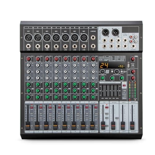 Mesa de Som de 9 Canais com Bluetooth, Reprodutor/Gravador de MP3, 99 Efeitos Digitais, Phantom Power, Equalizador de 3 Bandas - Mesa de Mixagem Profissional para Som ao Vivo, Estúdio e Karaokê