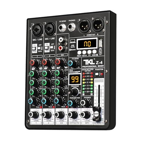 TKLBLS Mixer de áudio Profissional, Mixer de Som Com DSP de 99 bits 48V Phantom Power Interface USB para mixagem de DJ (Z4-4 Canais)