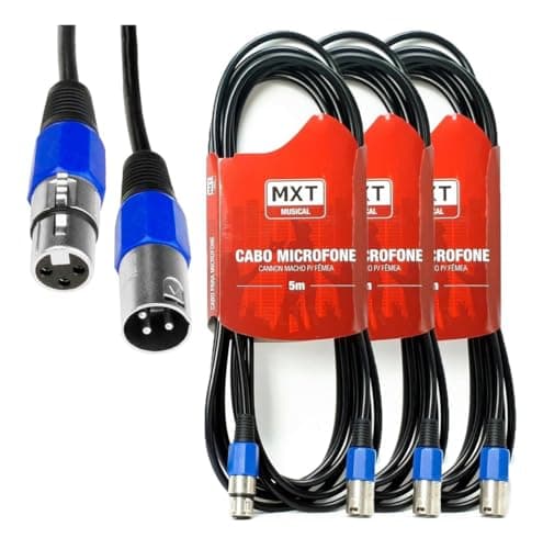 Kit com 3 Cabos Microfone XLR Balanceados 5 Metros MXT