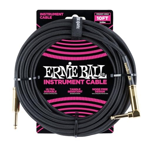 Cabo de instrumento trançado Ernie Ball, 3m, preto e rosa, resistente a emaranhados, ultra durável, livre de ruído