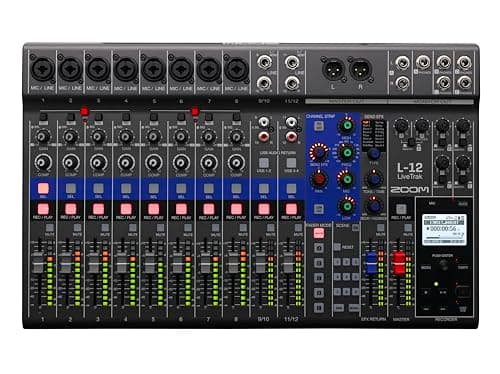 Zoom Livetrak L-12 Digital Mixer & Multitrack Recorder, Para Música, Podcasting E Mais, Gravador SD De 12 Entradas/14 Canais, Interface De Áudio USB De 14 Entradas/4 Saídas, 5 Saídas De Fone De Ouvido