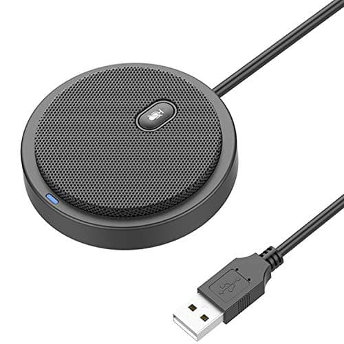 Microfone de conferência USB atualizado 2020 para computador, microfone condensador omnidirecional de 360° com tecla silenciosa, ótimo para videoconferências, jogos, conversas, Skype,