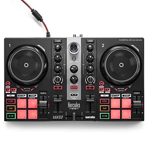 Controladora DJ Hercules Impulse 200 MK2 com interface preta e botões vermelhos