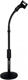 Microfone de mesa Aweda AMS-8E25 com base redonda de ferro fundido e gooseneck preto
