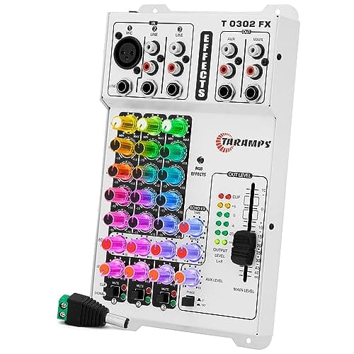 Taramps Mixer Mesa de Som T 0302 FX Multicolor 3 canais Equalizador 4 bandas com Efeitos de Led RGB nos Botões Efeito Echo FX Reverb saída auxiliar som automotivo residencial caixa bob rack movel