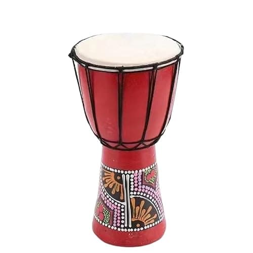 Tambor Djembe Africano de Madeira Compacto com Pele de Animal Vermelho