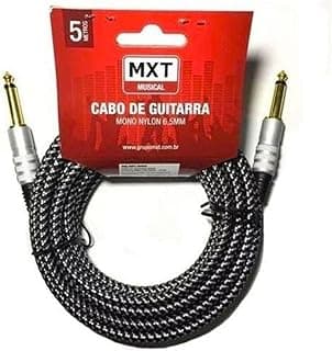 Cabo de Guitarra Mono Nylon P10+P10 5M Preto Com Detalhes Branco MXT