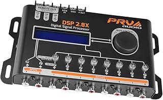 Processador de áudio automotivo PRV AUDIO DSP 2.8X com controle rotativo e múltiplas entradas de sinal