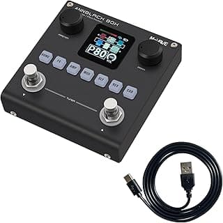 Processador de efeitos M-VAVE Blackbox para guitarra e baixo, com display LCD, botões e controles rotativos, e cabo USB.