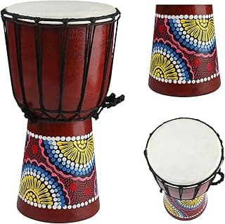 Tambor de mão profissional estilo djembê com decoração colorida e cabeça de cabra esculpida