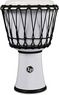 Djembe branco Latin Percussion World Collection, 17,78 cm, LP1607WH, com detalhes em preto.