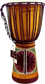 Tambor Djembe com corda, design melancia, madeira natural esculpida à mão