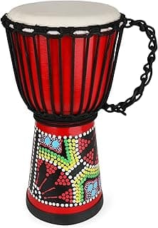Djembe africano multicolorido com pele de cabra e design vibrante