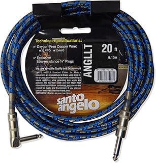 Cabo de guitarra Santo Angelo TX 0,30 mm, 20 pés, conector P10/P10 90º, azul e preto